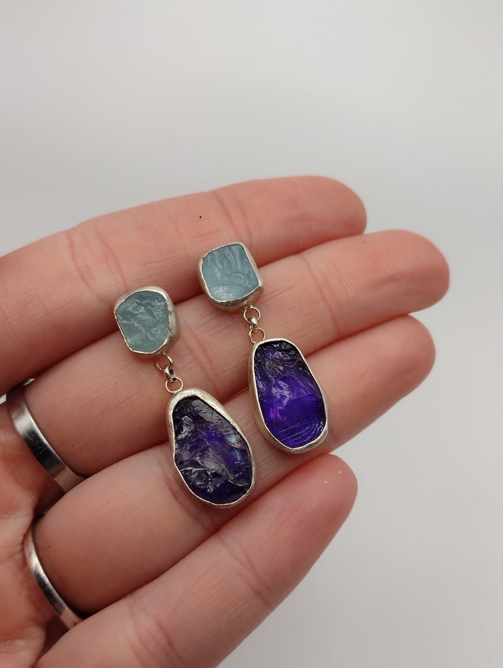 Amethyst & Aquamarine Sterling Silver Earrings
